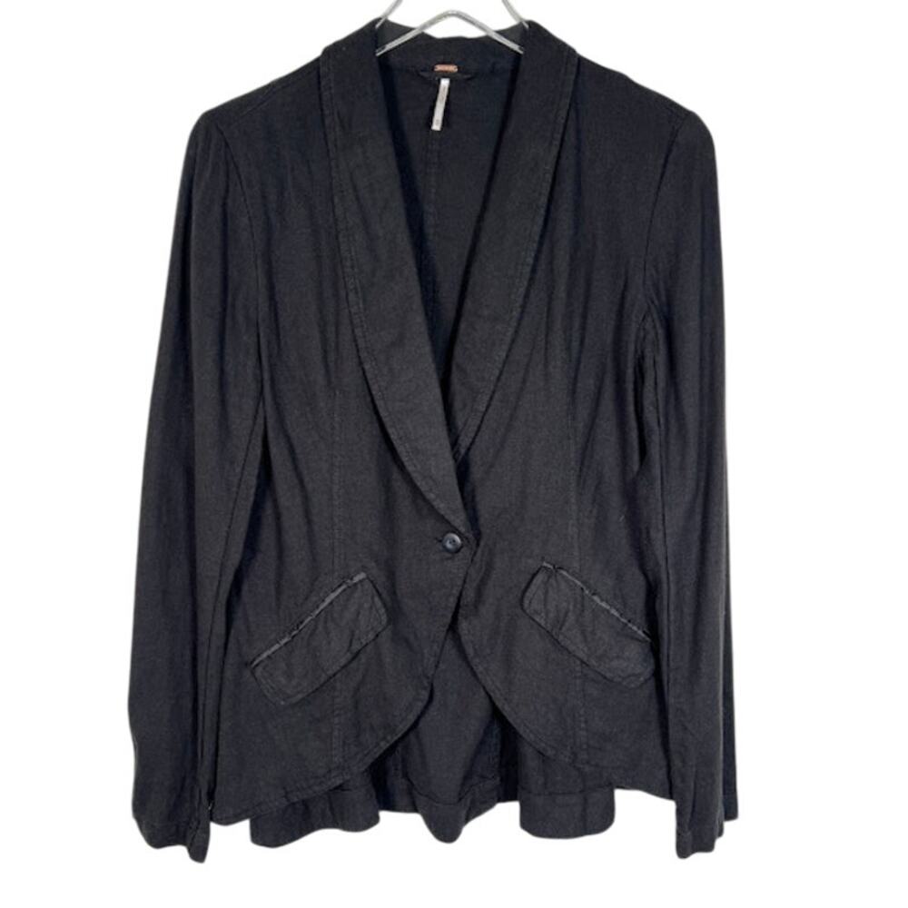 Free People Linen Blend One Button Oversized Blazer XS Black Jacket